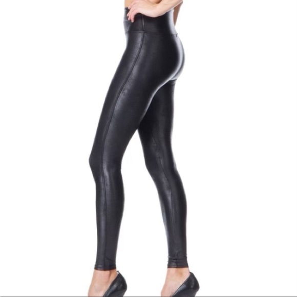 Spanx Faux Leather Shiny Leggings Black M - Picture 2 of 14